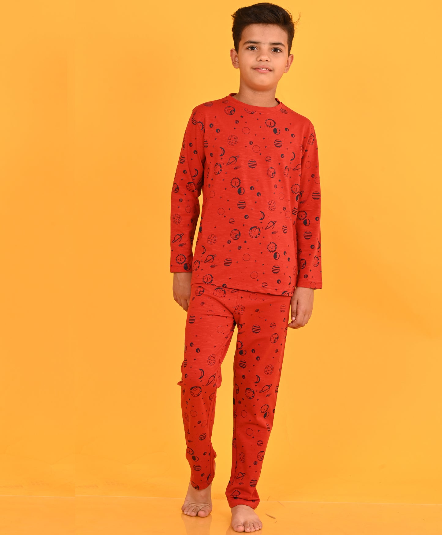 RED SOLAR SYSTEM LONG SLEEVES PYJAMA SET D - RED