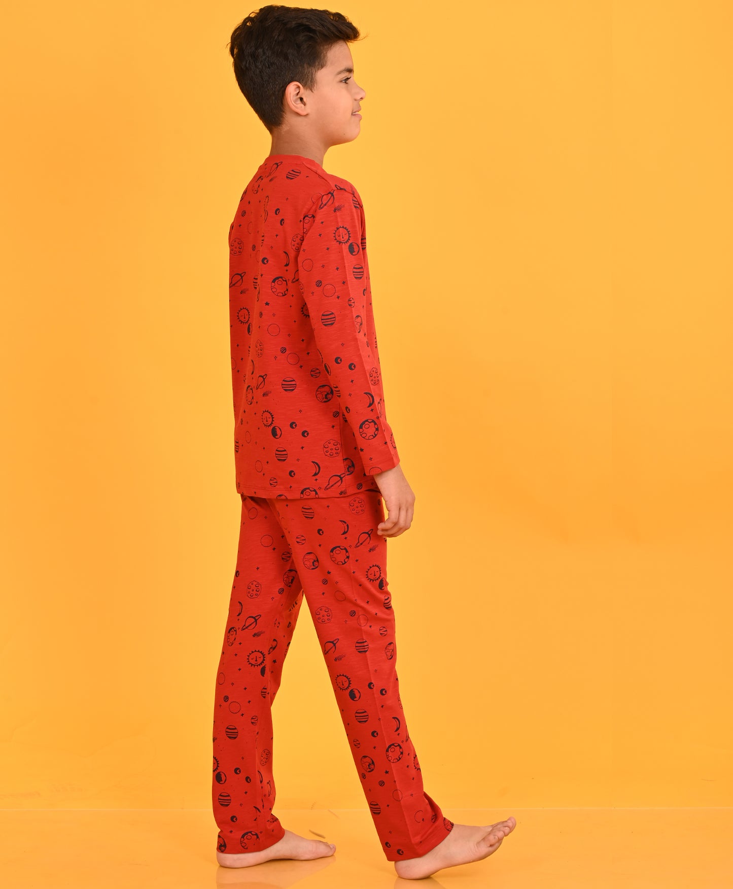 RED SOLAR SYSTEM LONG SLEEVES PYJAMA SET D - RED