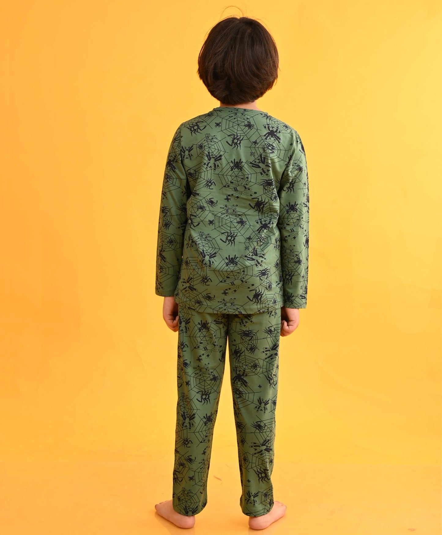 GREEN SPIDER LONG SLEEVES PYJAMA SET - GREEN