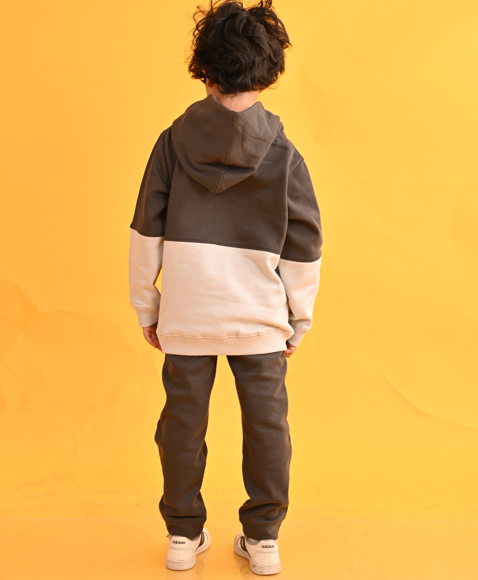 GREY TMR COLOR BLOCK FLEECE BOYS HOODIE DARK GREY JOGGER SET - DARK GREY - Anthrilo
