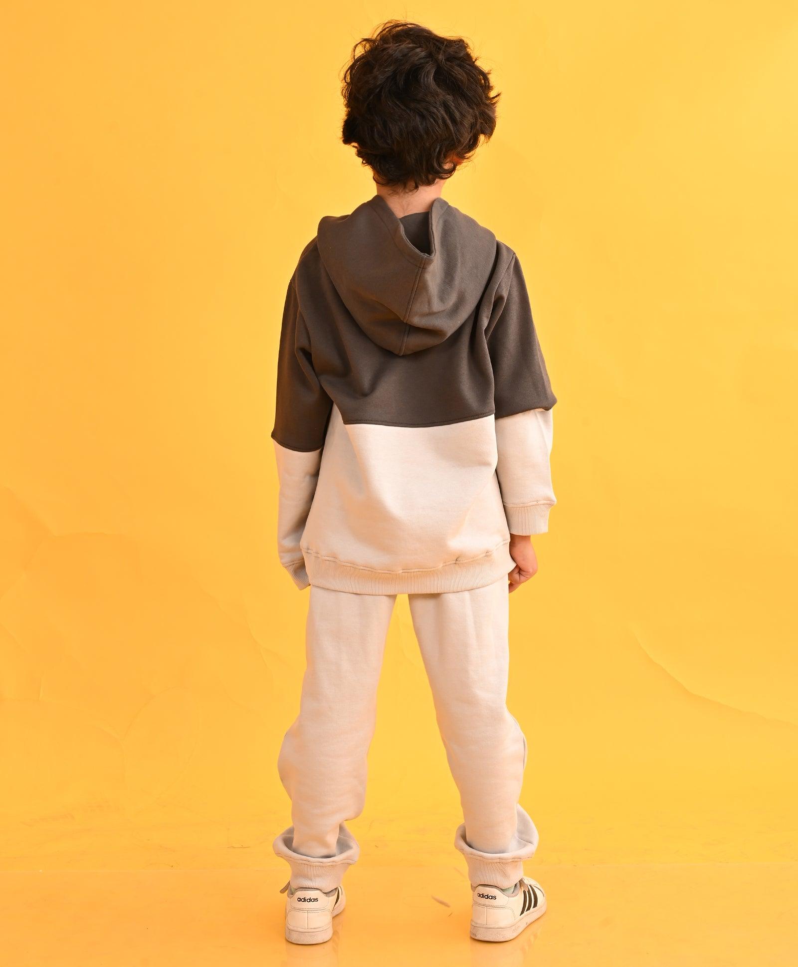 GREY TMR COLOR BLOCK FLEECE BOYS HOODIE LIGHT GREY JOGGER SET - LIGHT GREY - Anthrilo