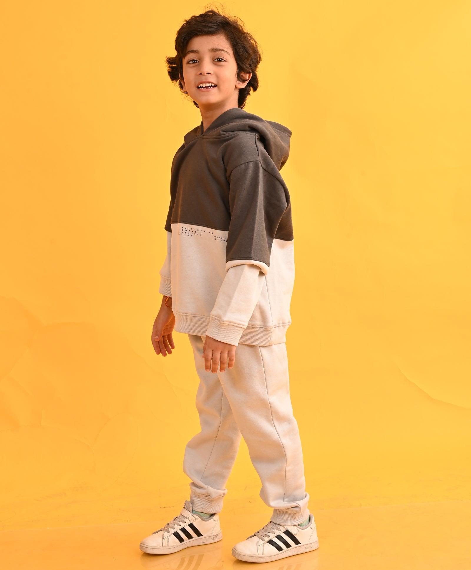 GREY TMR COLOR BLOCK FLEECE BOYS HOODIE LIGHT GREY JOGGER SET - LIGHT GREY - Anthrilo