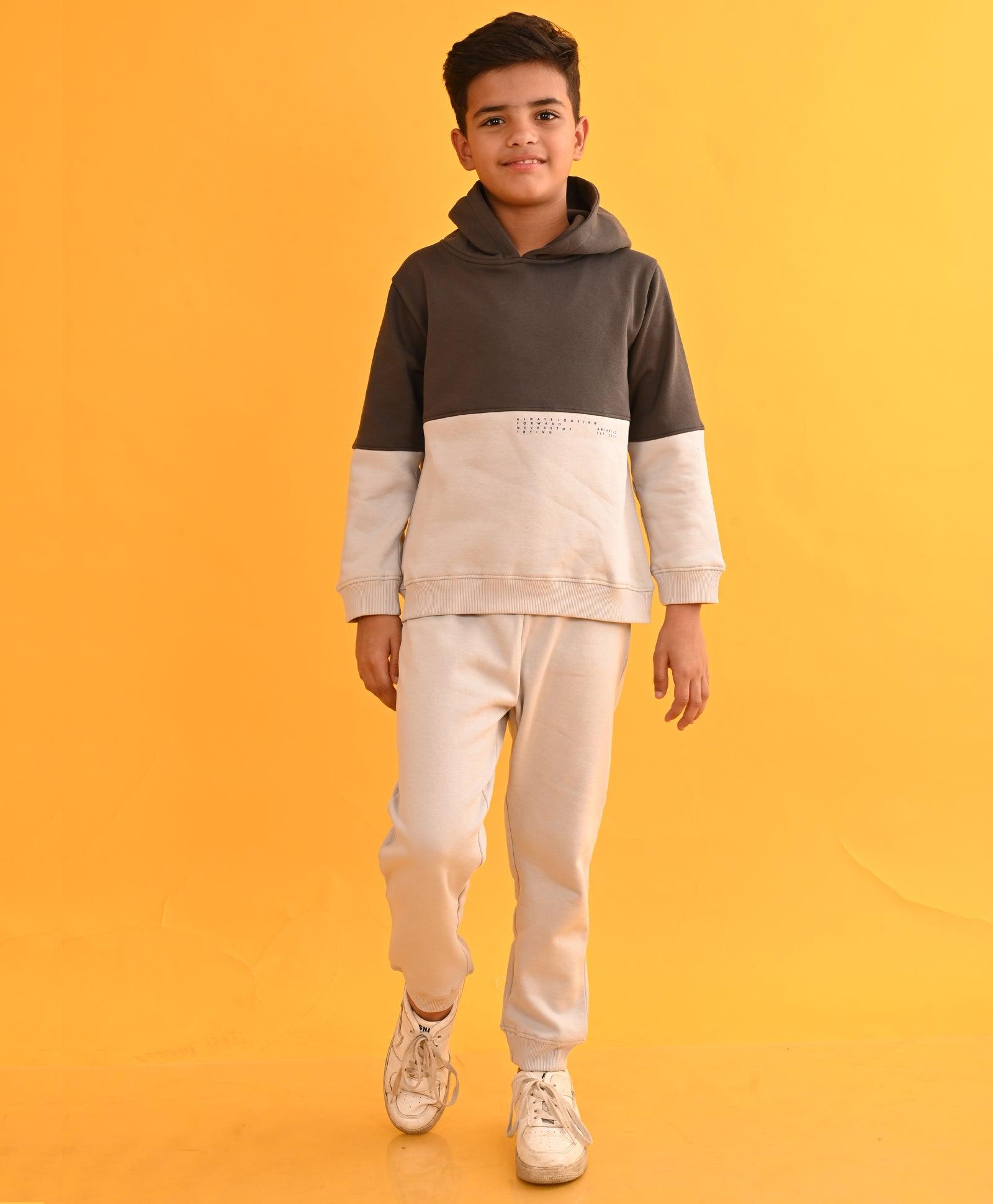 GREY TMR COLOR BLOCK FLEECE BOYS HOODIE LIGHT GREY JOGGER SET D - LIGHT GREY - Anthrilo