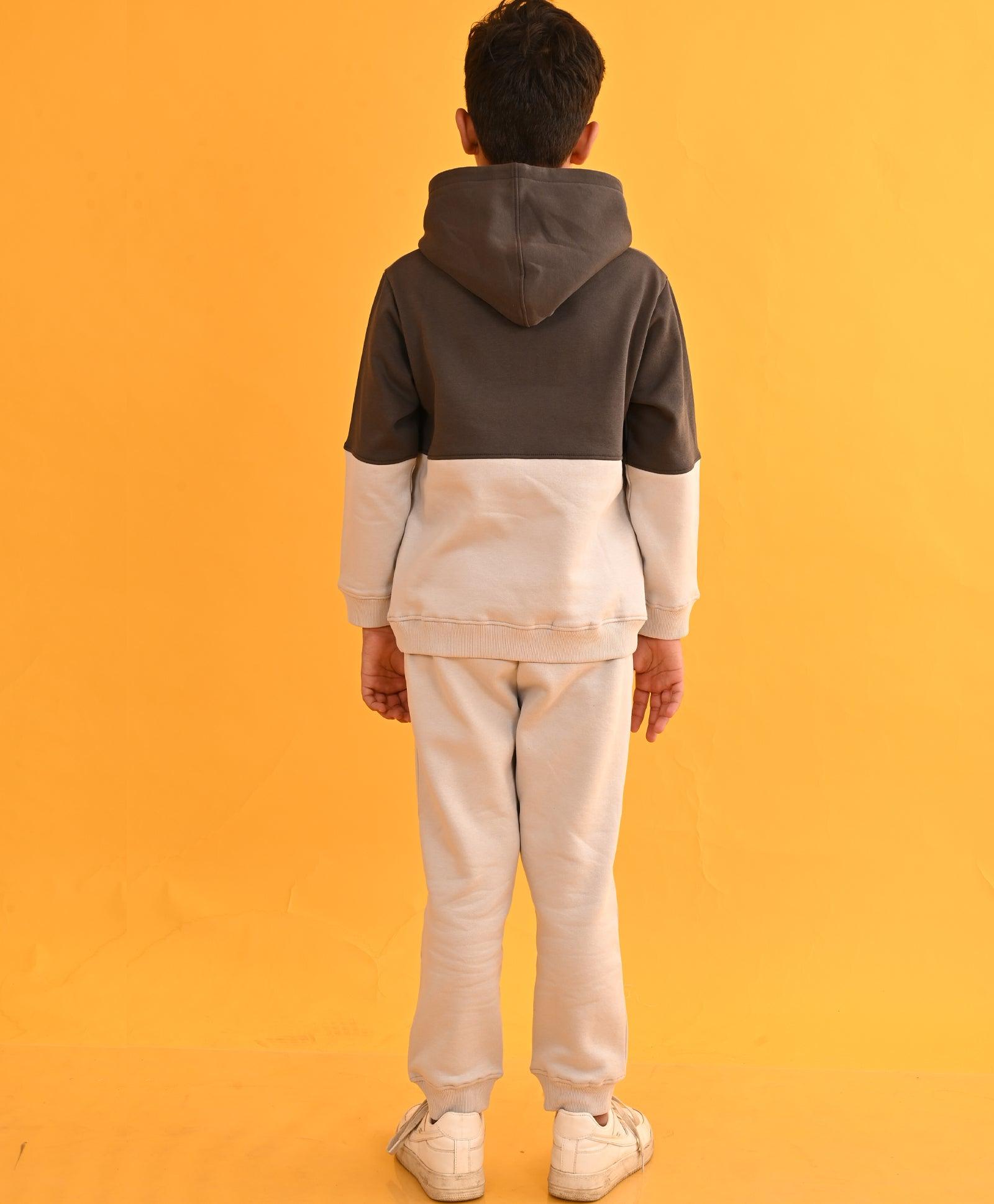 GREY TMR COLOR BLOCK FLEECE BOYS HOODIE LIGHT GREY JOGGER SET D - LIGHT GREY - Anthrilo