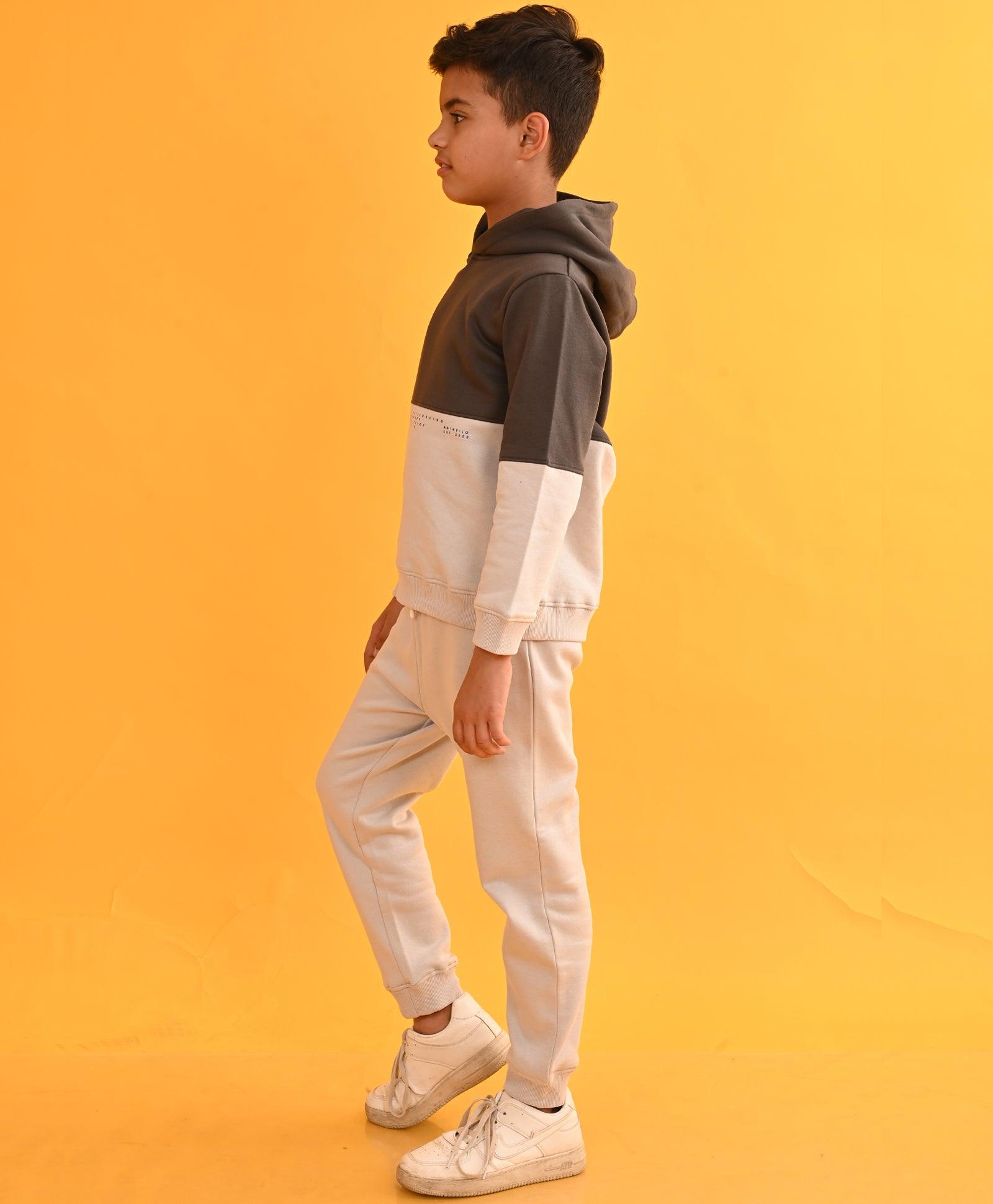 GREY TMR COLOR BLOCK FLEECE BOYS HOODIE LIGHT GREY JOGGER SET D - LIGHT GREY - Anthrilo