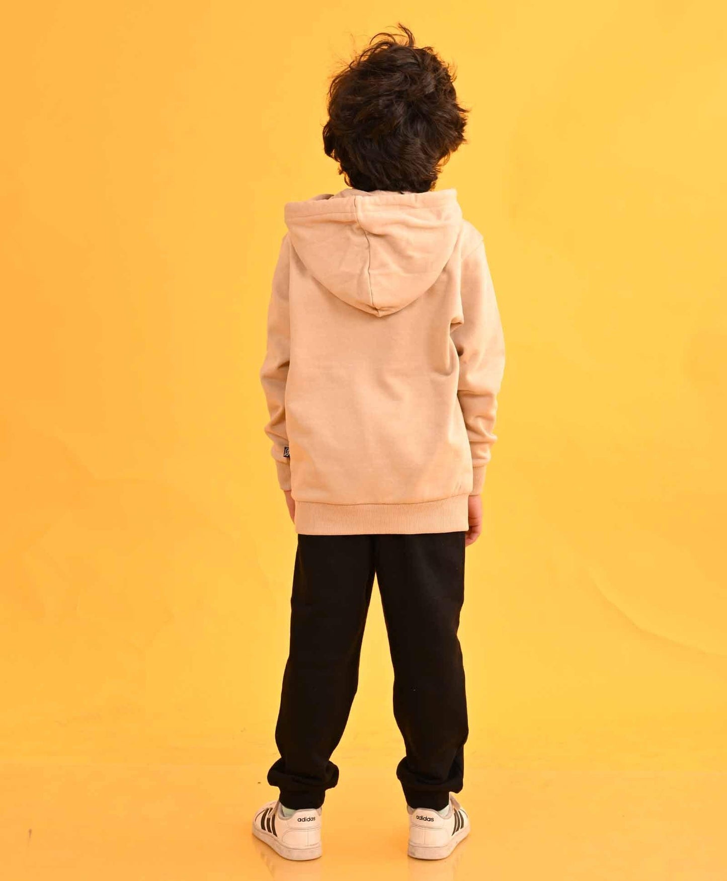 BEIGE HUMMO HOODIE BLACK FLEECE JOGGER SET D - BEIGE / BLACK