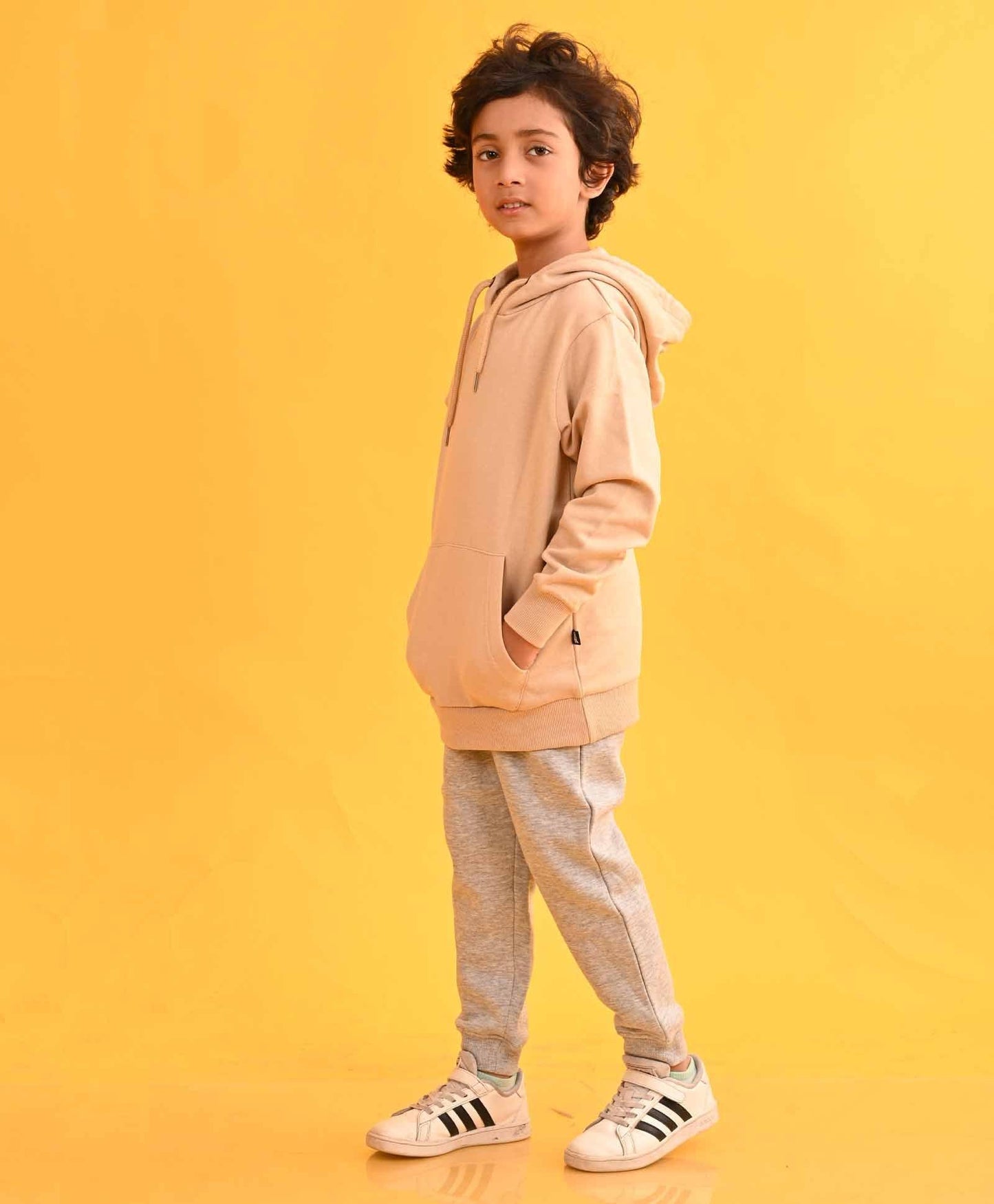 BEIGE HUMMO HOODIE GREY FLEECE JOGGER SET - BEIGE / GREY