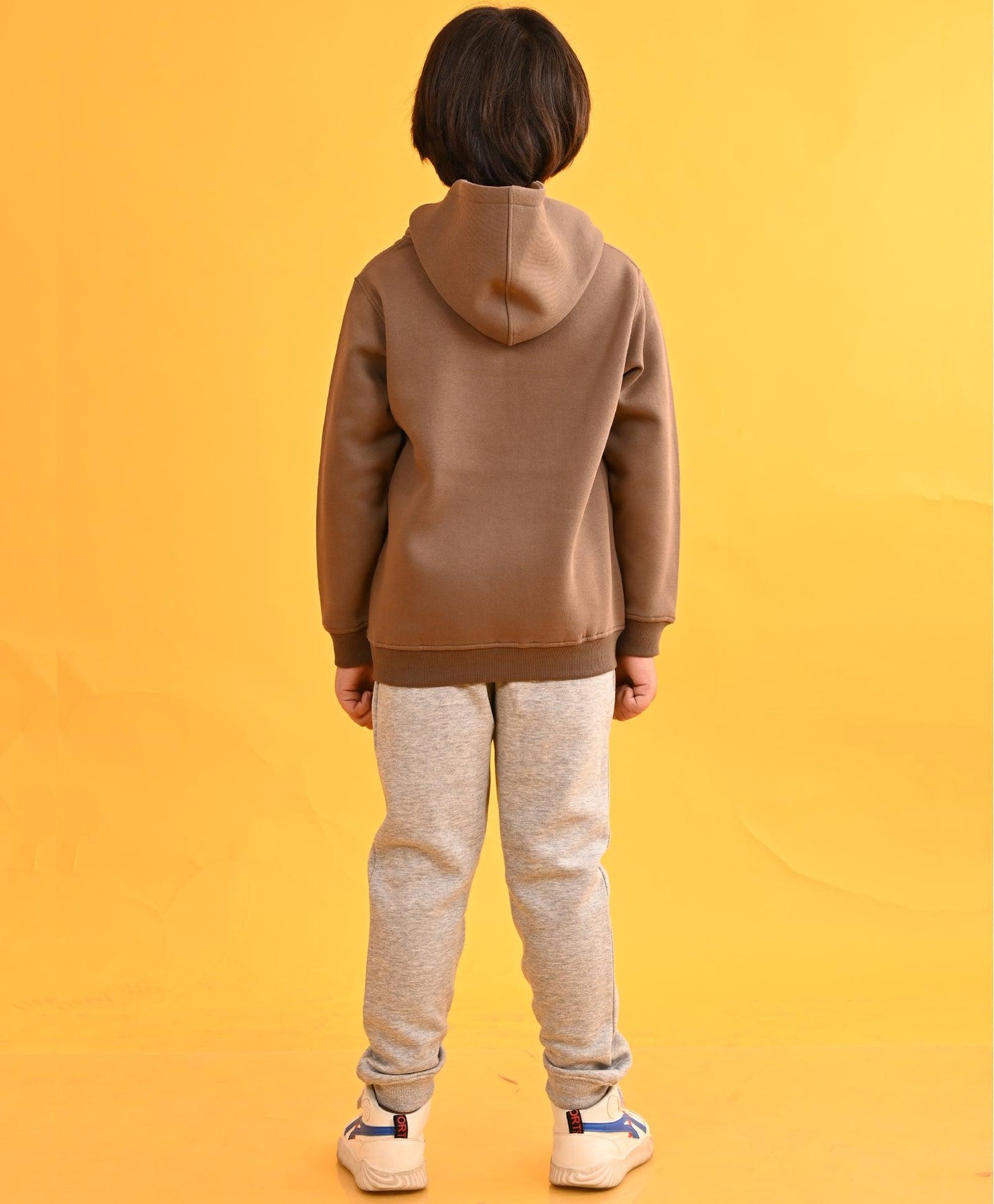 BIKER DARK BROWN HOODIE GREY FLEECE JOGGER SET - DARK BROWN / GREY