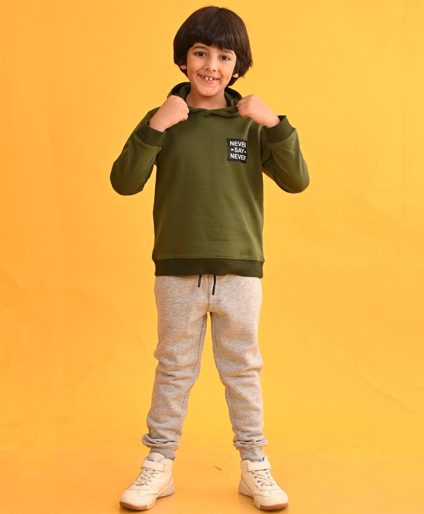 NEVER SAY NEVER OLIVE HOODIE GREY FLEECE JOGGER SET - OLIVE / GREY