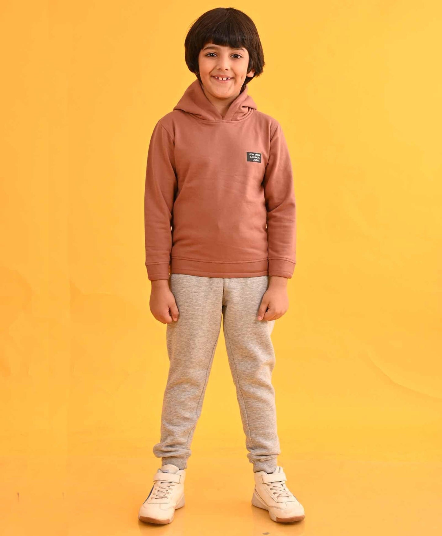 NEW YORK BROWN HOODIE GREY FLEECE JOGGER SET - BROWN/GREY