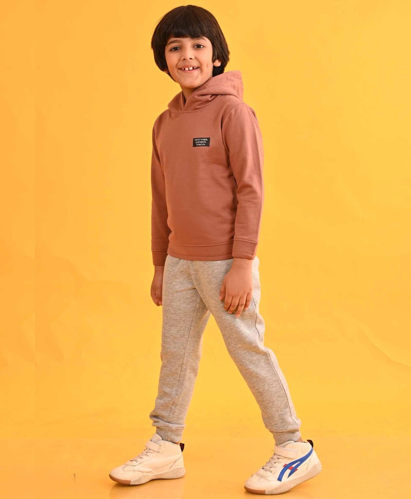 NEW YORK BROWN HOODIE GREY FLEECE JOGGER SET - BROWN/GREY