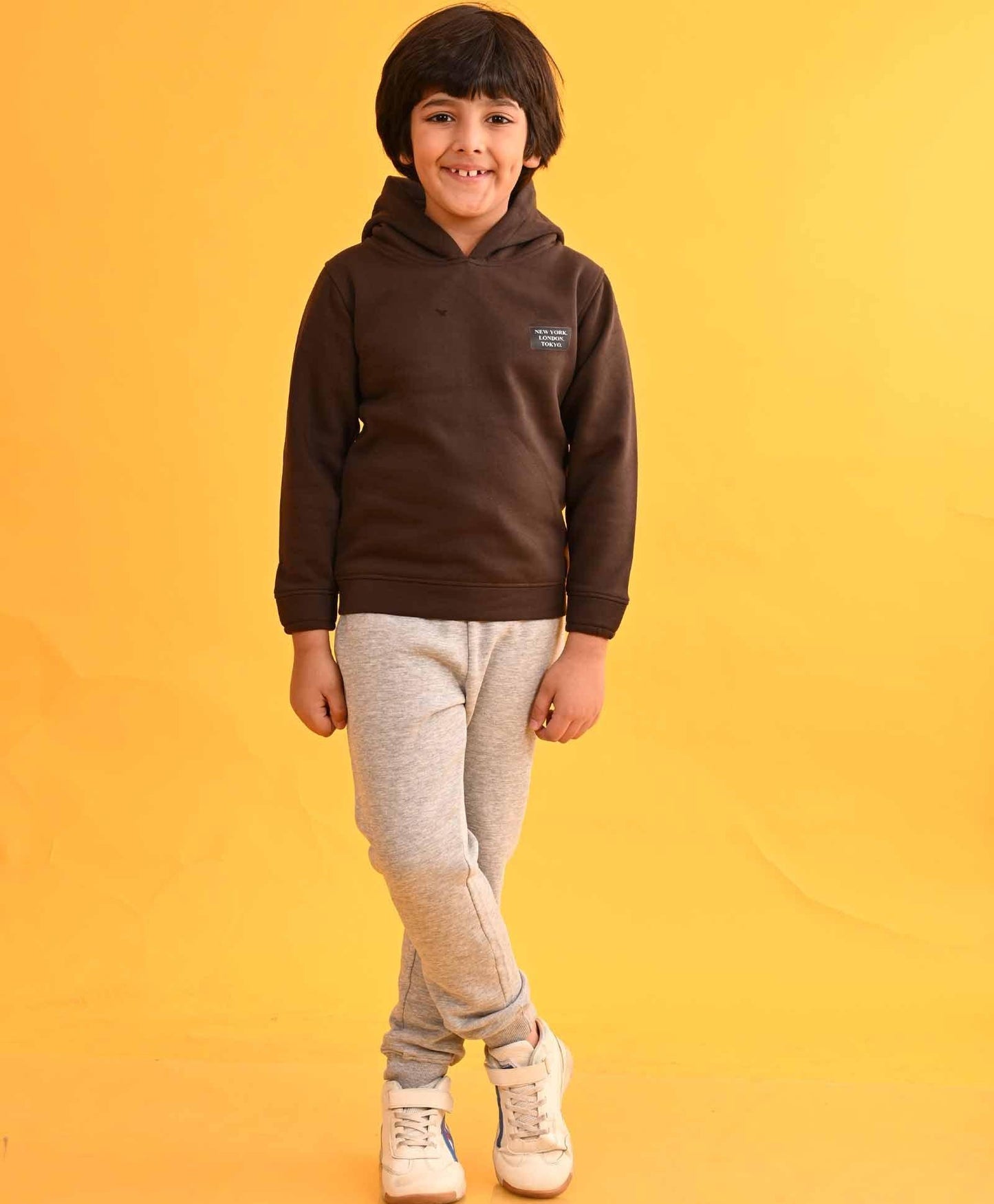NEW YORK BROWN HOODIE GREY FLEECE JOGGER SET - DARK BROWN/GREY