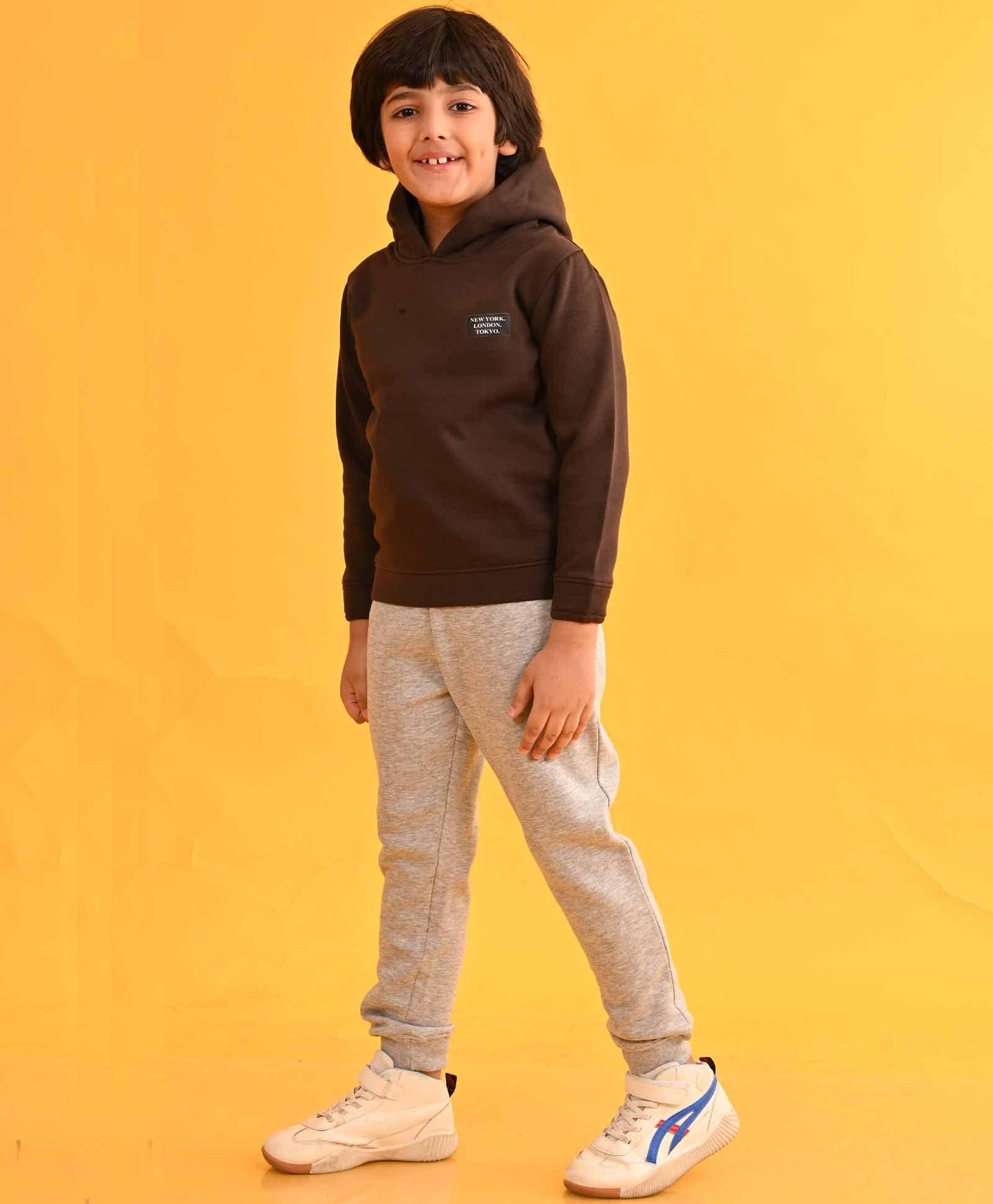 NEW YORK BROWN HOODIE GREY FLEECE JOGGER SET - DARK BROWN/GREY