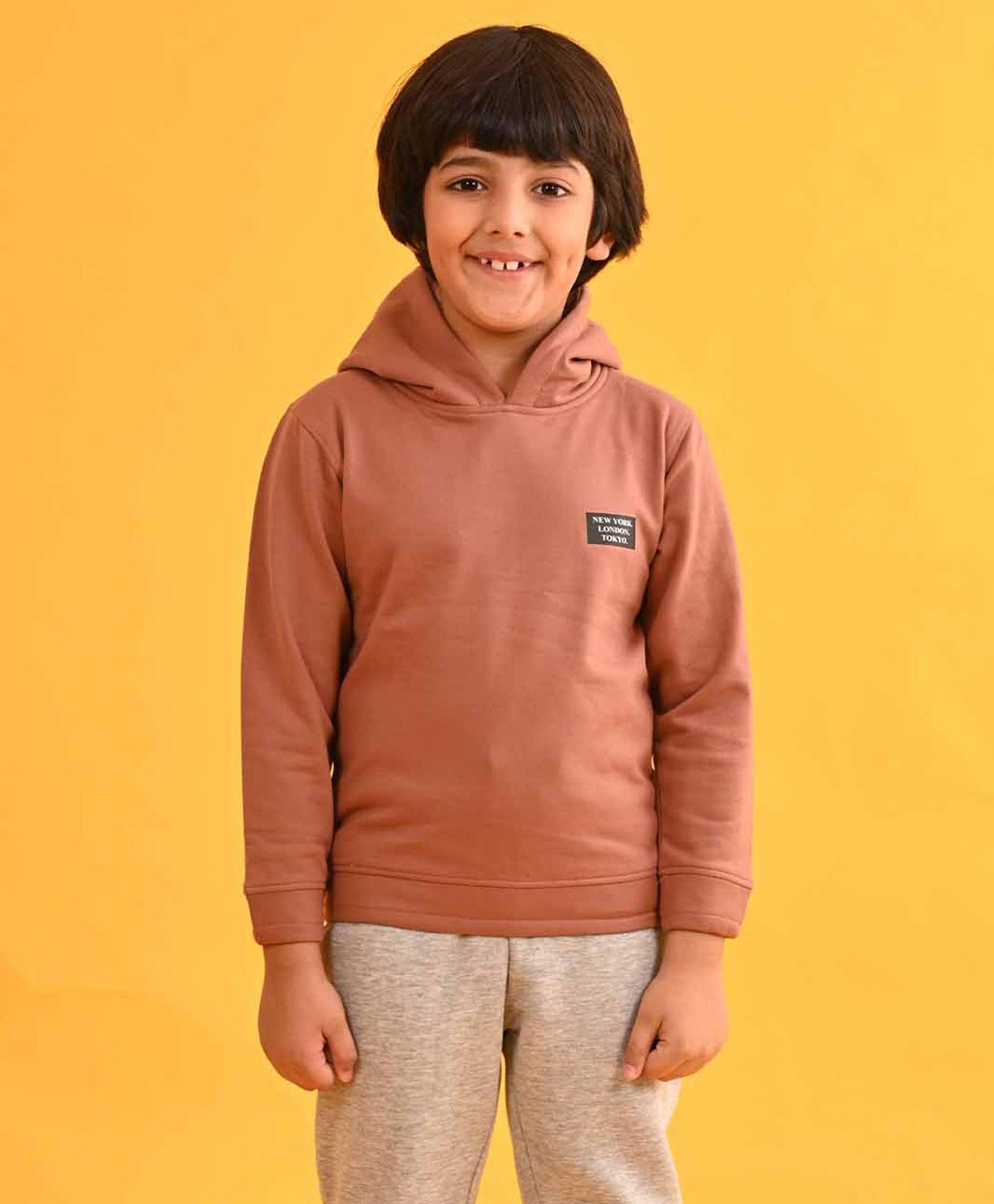 NEW YORK BROWN FLEECE BOYS HOODIE - BROWN