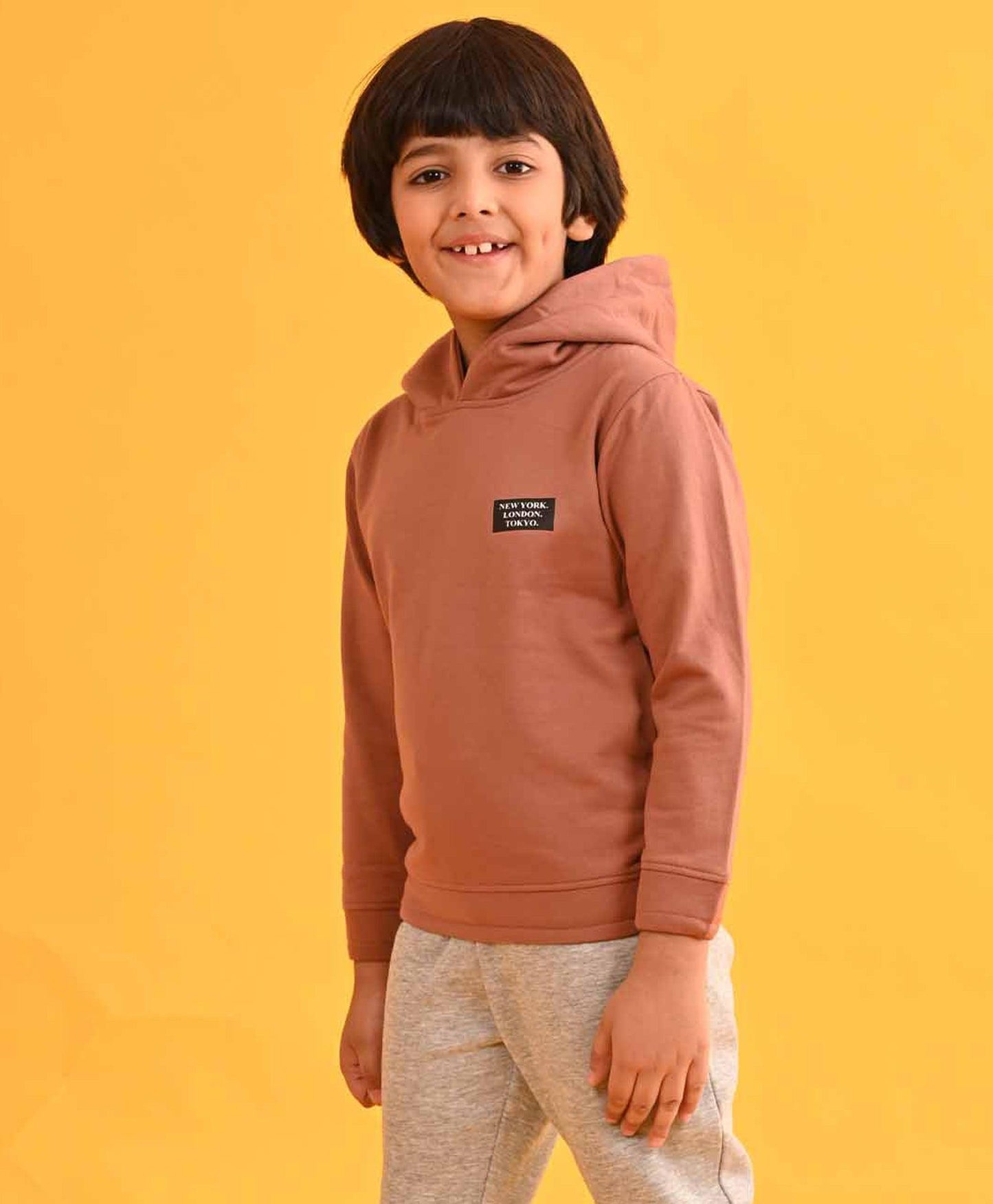 NEW YORK BROWN FLEECE BOYS HOODIE - BROWN