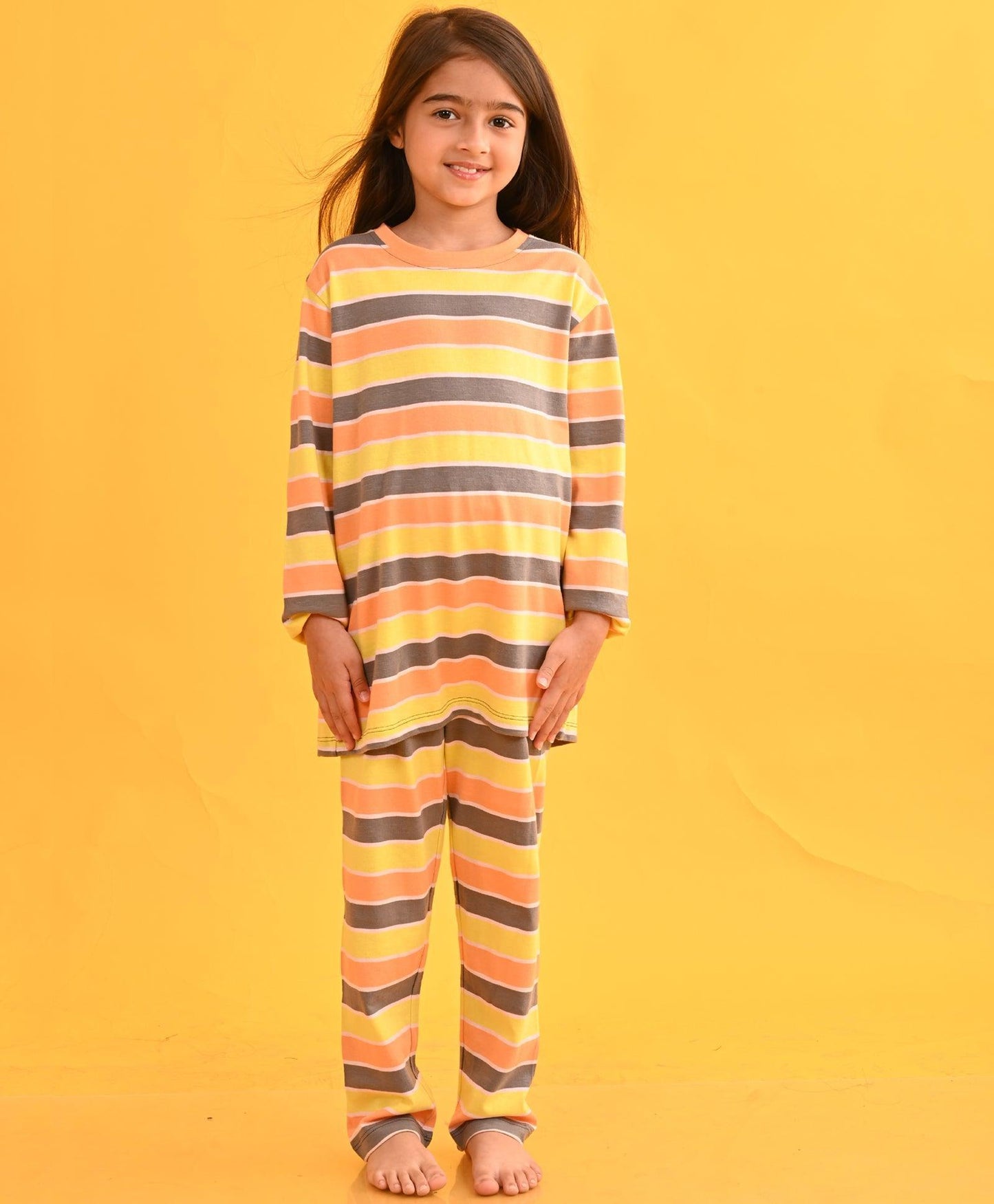 PEACH YELLOW PINK DARK GREY LONG SLEEVES PYJAMA SET - PEACH - Anthrilo
