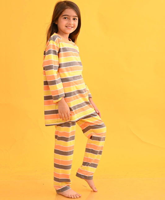 PEACH YELLOW PINK DARK GREY LONG SLEEVES PYJAMA SET - PEACH - Anthrilo