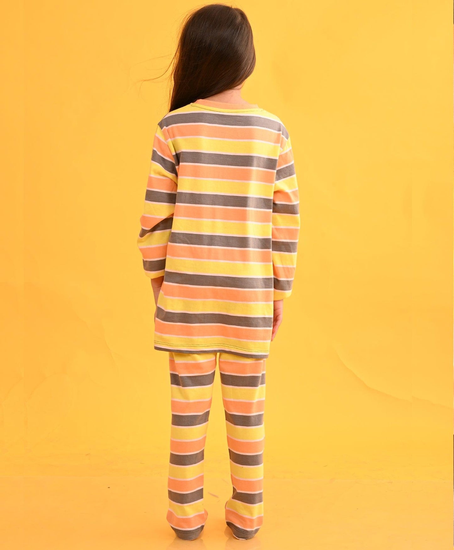 PEACH YELLOW PINK DARK GREY LONG SLEEVES PYJAMA SET - PEACH - Anthrilo