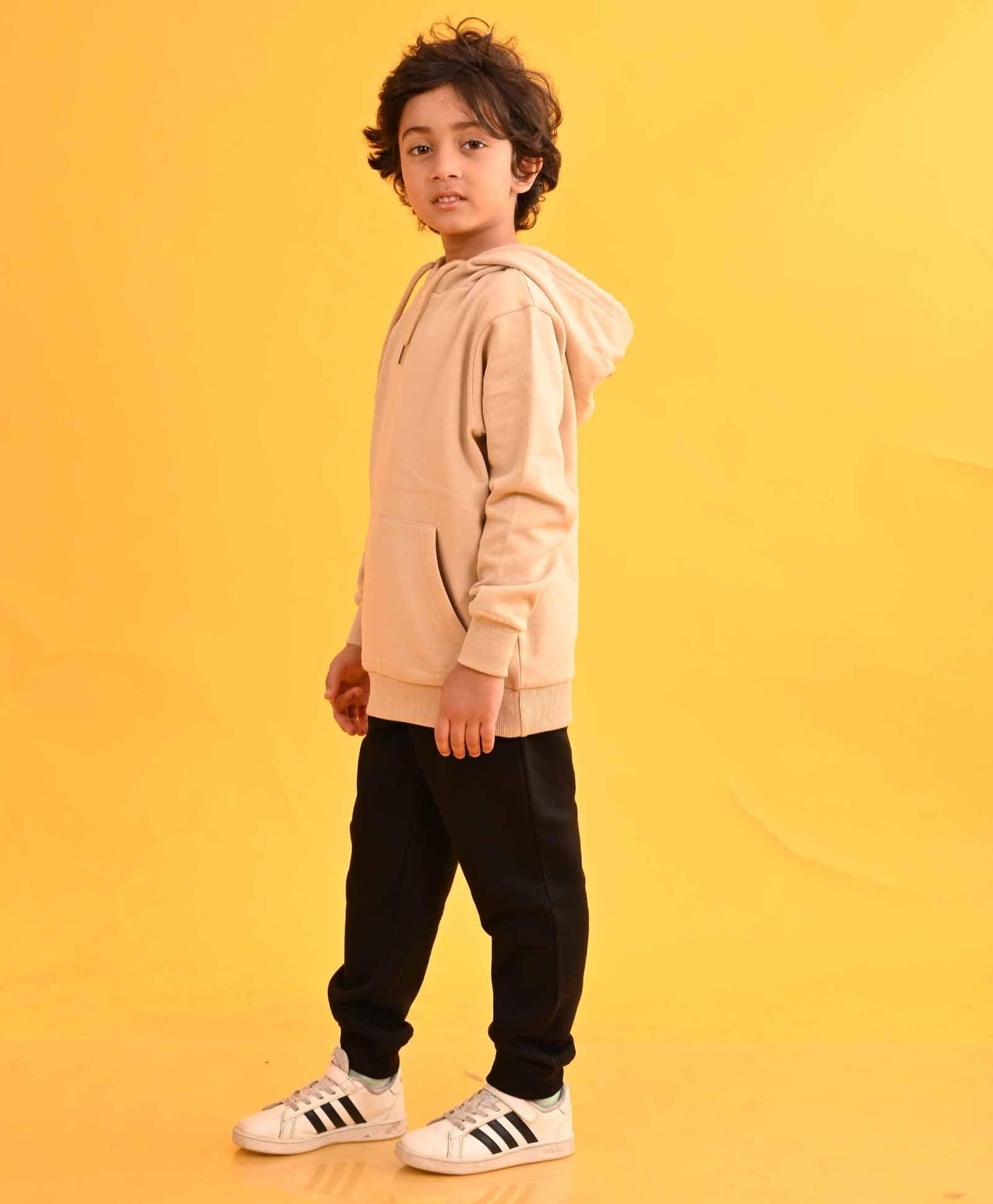 BEIGE HUMMO HOODIE BLACK FLEECE JOGGER SET - BEIGE / BLACK