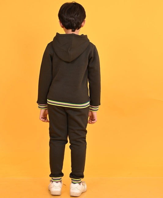 NO RULES FLEECE HOODIE NEON RIBBED JOGGER SET - OLIVE - Anthrilo