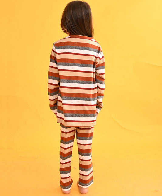 GRINDLE BEIGE STRIPED GIRLS LONG SLEEVES PYJAMA SET - BEIGE - Anthrilo