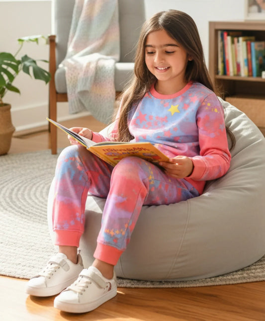 TIE DYE STAR FLEECE SWEATSHIRT JOGGER SET D - PINK