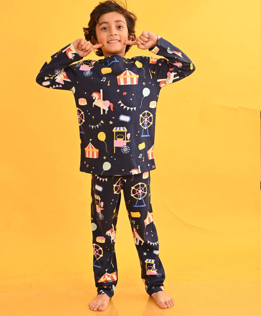 CARNIVAL CIRCUS BOYS LONG SLEEVES PYJAMA SET - BLUE - Anthrilo