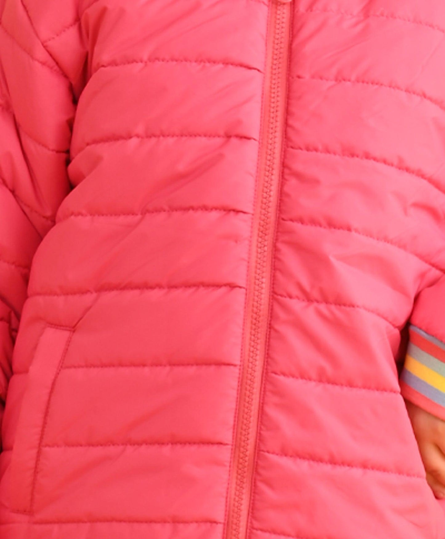 PINK MULTICOLORED RIB WINTER GIRLS JACKET - PINK