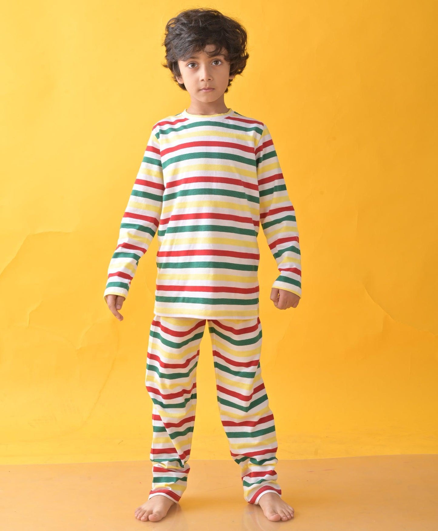 RED GREEN WHITE YELLOW STRIPE LONG SLEEVE PYJAMA SET - MULTI - Anthrilo
