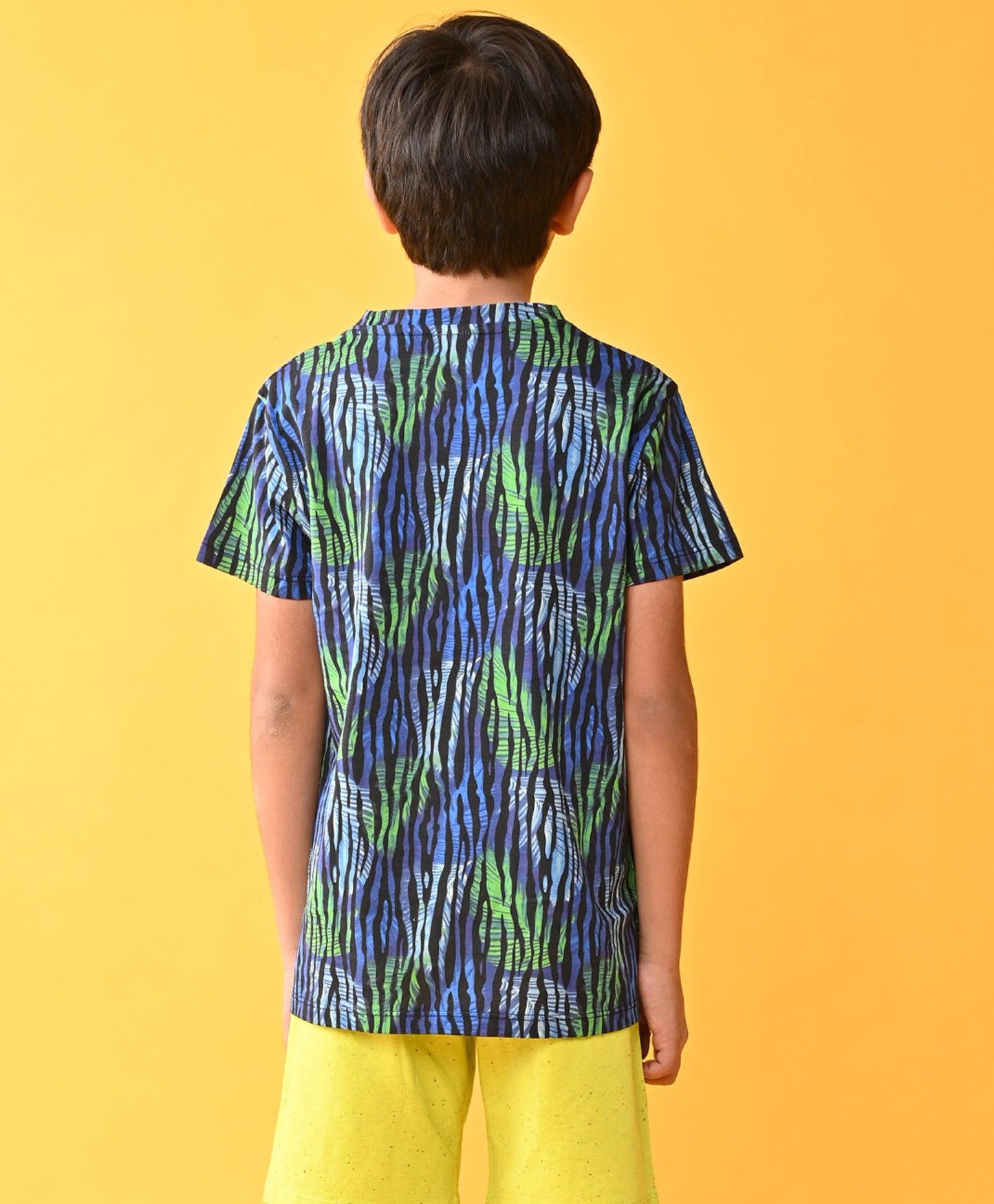 TROPICAL STRIPE SHORT SLEEVE T-SHIRT - BLUE