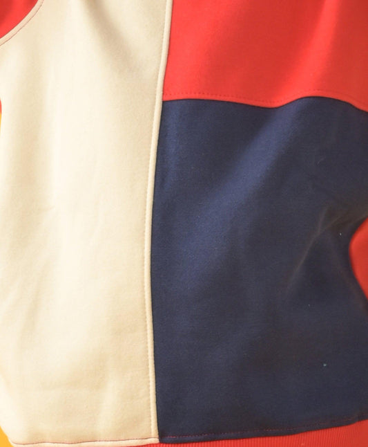 RED CREAM NAVY COLOR BLOCK FLEECE HOODIE - RED - Anthrilo