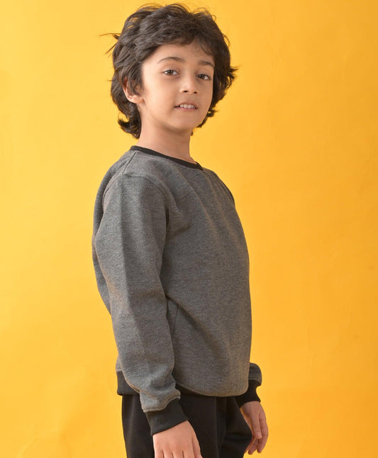 BLACK MELANGE FLEECE SWEATSHIRT - BLACK - Anthrilo