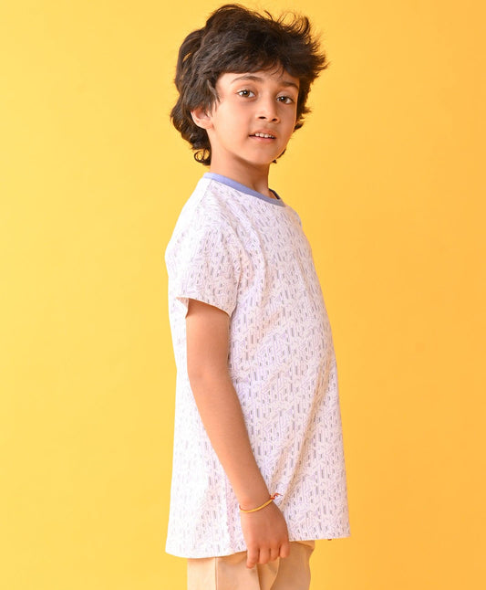 WHITE ZIG ZAG BLUE RIB SHORT SLEEVE BOYS T-SHIRT - WHITE