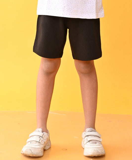 BLACK TEXTURE STRIPE BOYS SHORTS - BLACK