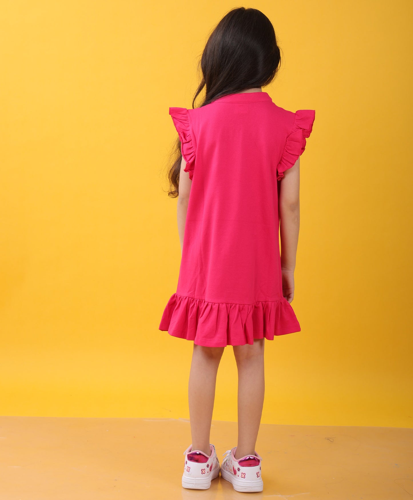SILVER HEART PINK RUFFLE DRESS - PINK