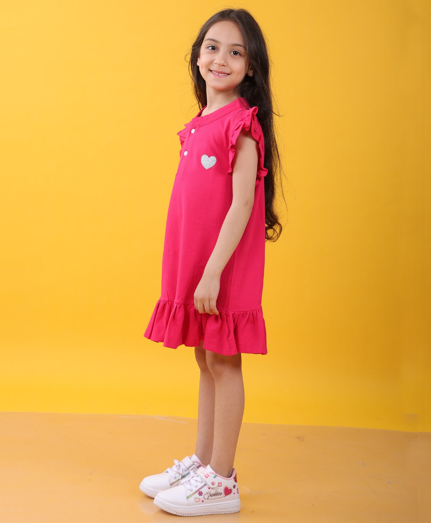 SILVER HEART PINK RUFFLE DRESS - PINK