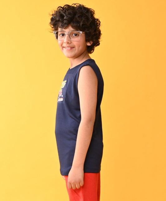 SKATE TIME SPORTY SLEEVELESS T-SHIRT - NAVY