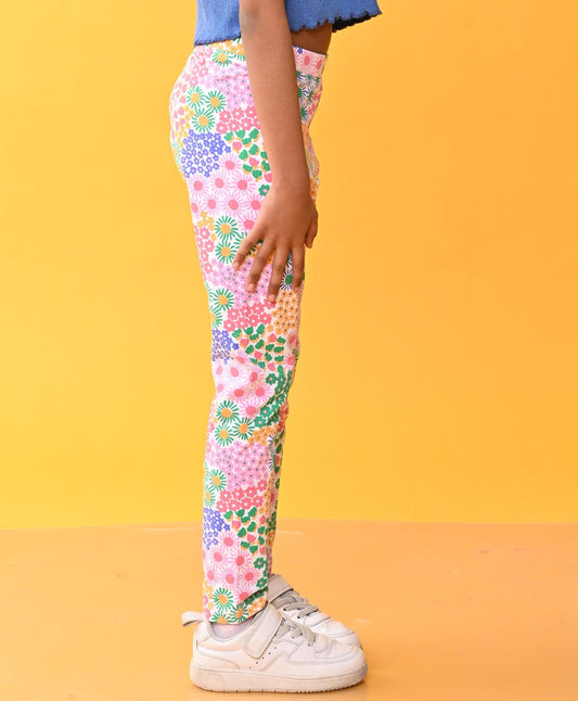 SUMMER FLOWERS GIRLS LEGGING - PINK