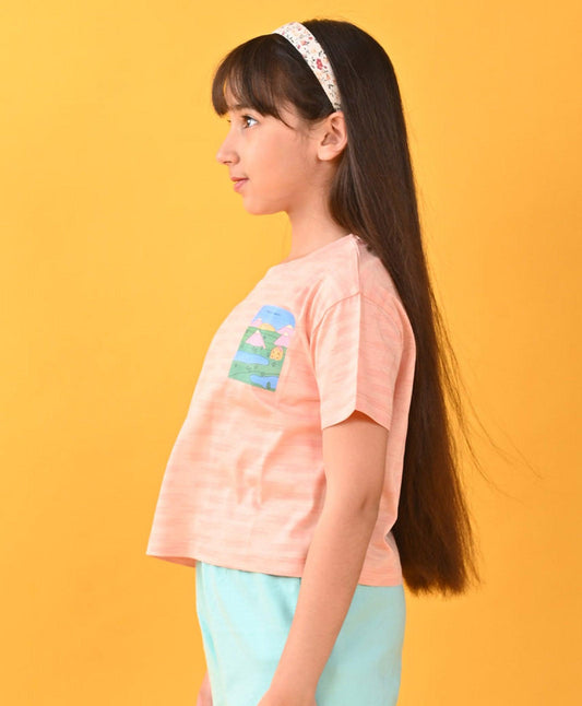 TAKE IT EASY PEACH STRIPE T-SHIRT - PEACH