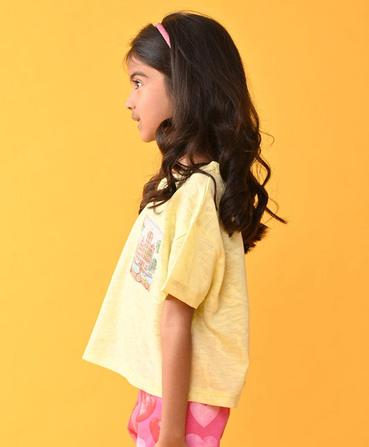 AMSTERDAM YELLOW JACQUARD SUMMER GIRLS T-SHIRT - YELLOW
