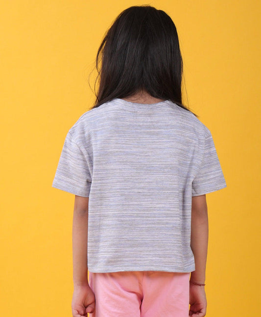 PURPLE PLANET TEXTURED SUMMER GIRLS T-SHIRT - BLUE