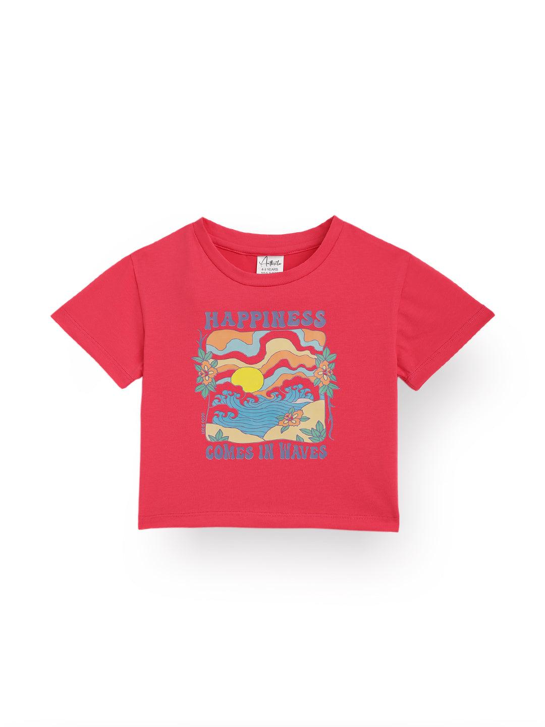 HAPPINESS ROSE PINK SUMMER GIRLS T-SHIRT - PINK