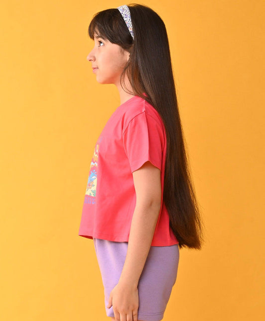 HAPPINESS ROSE PINK SUMMER GIRLS T-SHIRT - PINK