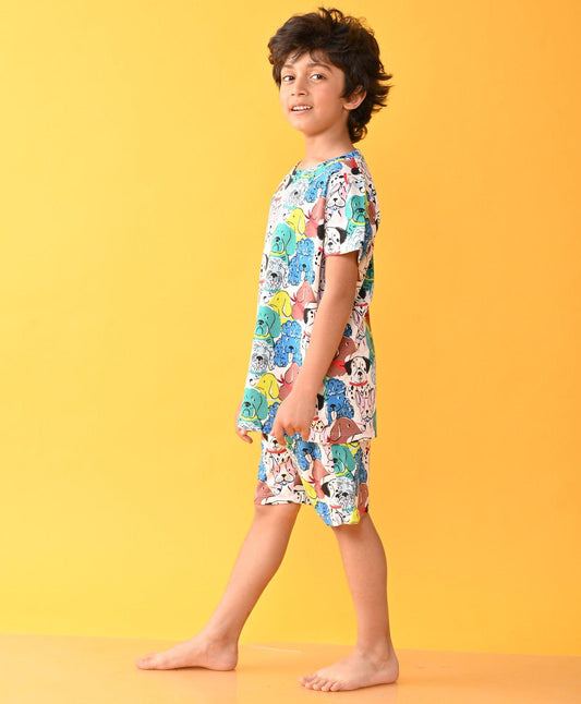 DOGS PRINT SLEEPWEAR SHORT SET - WHITE