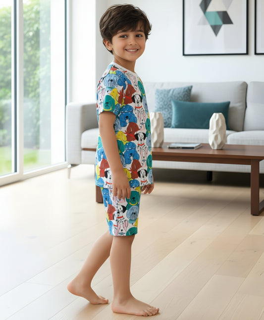 DOGS PRINT SLEEPWEAR SHORT SET - WHITE - Anthrilo