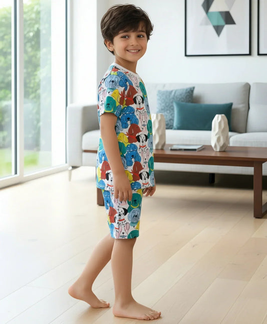 DOGS PRINT SLEEPWEAR SHORT SET - WHITE - Anthrilo