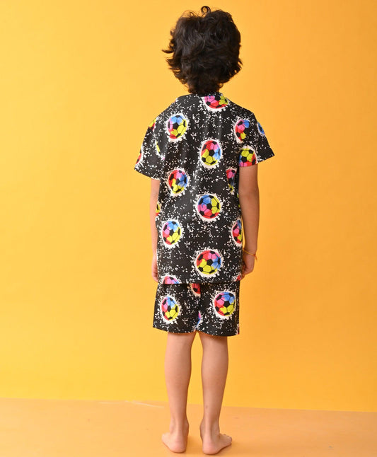 FOOTBALL BLACK SLEEPWEAR SHORT SET- BLACK