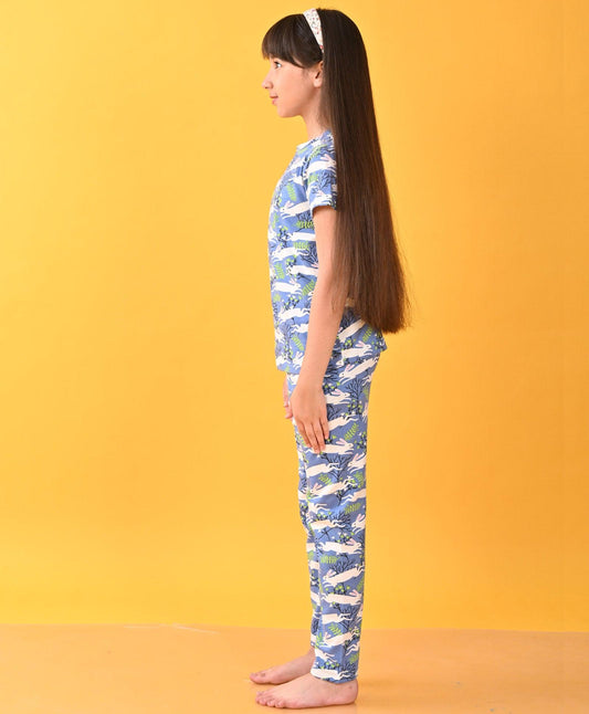 BLUE RABBIT SHORT SLEEVE PYJAMA SET - BLUE