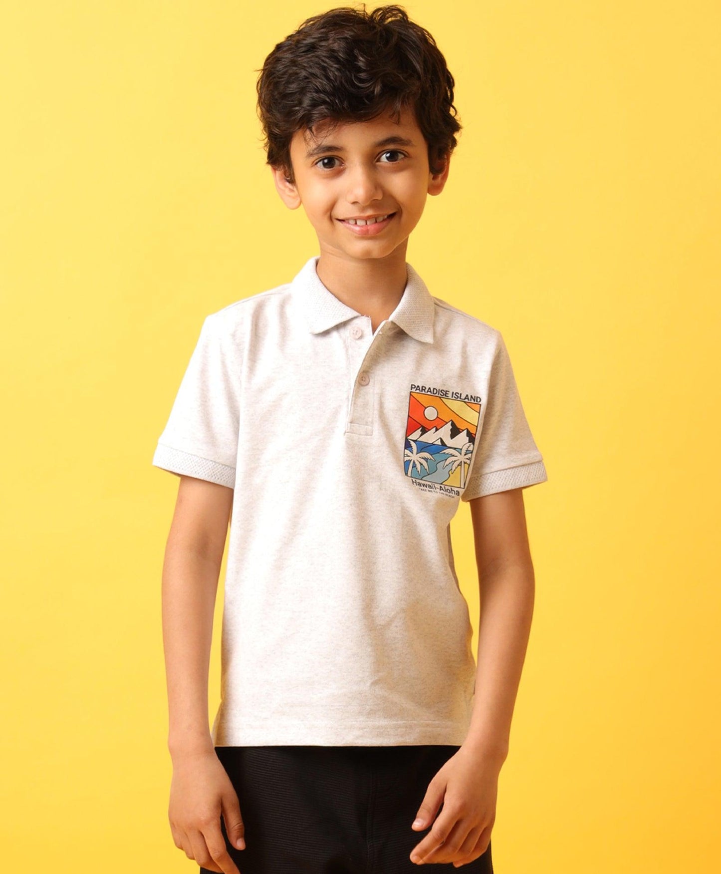 PARADISE ISLAND GREY SUMMER BOYS POLO T-SHIRT - GREY