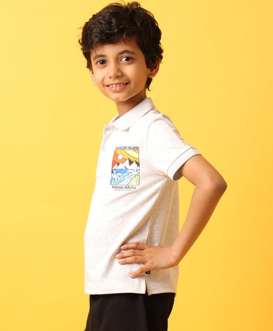 PARADISE ISLAND GREY SUMMER BOYS POLO T-SHIRT - GREY